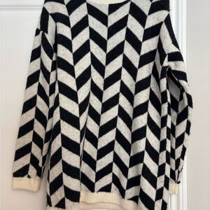Ann Taylor Black and Cream Chevron Sweater